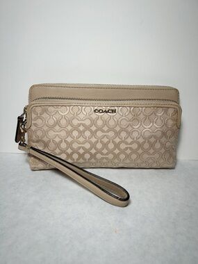 COACH Madison Op Art Double Zip Wallet Wristlet (Style No. F51221) Gold/Tan Tone